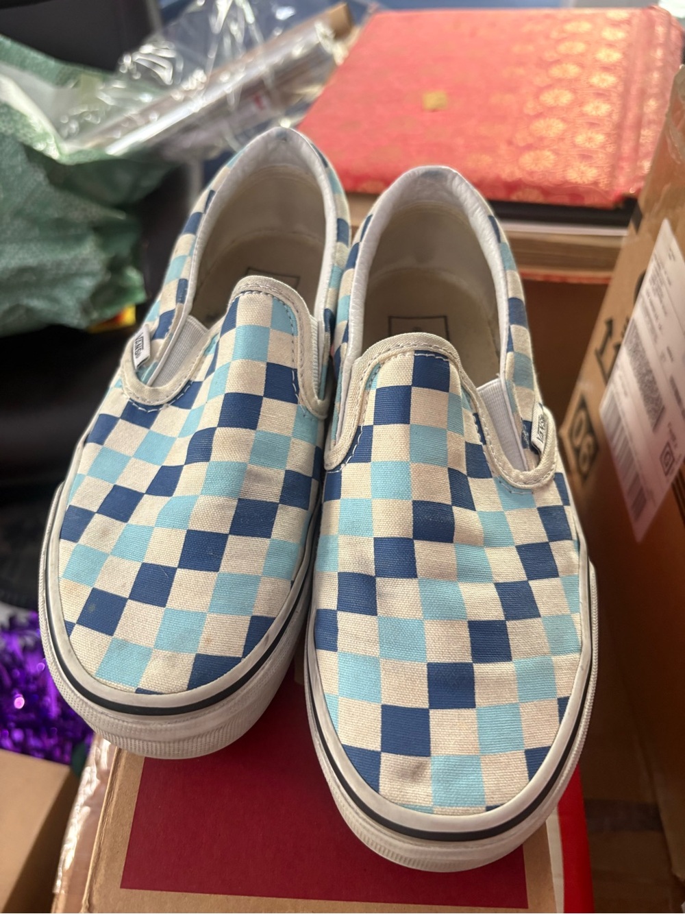 Vans Classic Slip-On Checkerboard Shoes - Blue/Light Blue
